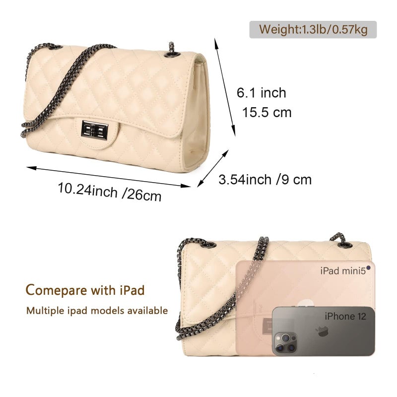 Gladdon Quilted Crossbody Purse for Women Trendy Ladies Shoulder Bag with Chain Designer Purses Beige I - Image 3