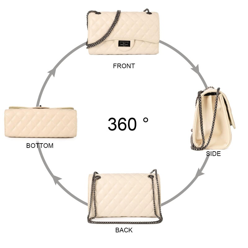 Gladdon Quilted Crossbody Purse for Women Trendy Ladies Shoulder Bag with Chain Designer Purses Beige I - Image 4