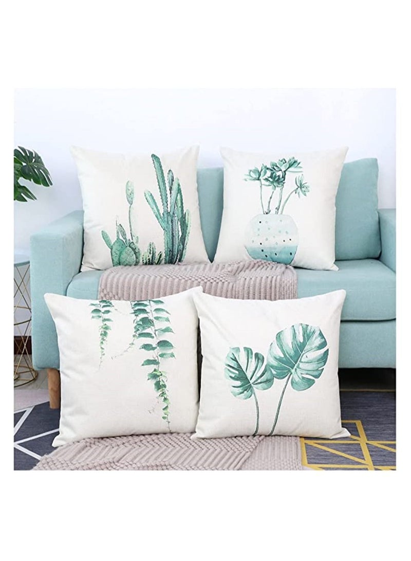 Pillowcase Set of 4 Decorative Throw Pillow Covers 18x18 Inch for Couch Flowers Square Summer Accent Pillows Cover Case for Cushions Sofa Bed Cushion and Living Room Outdoor Decoration - Image 1