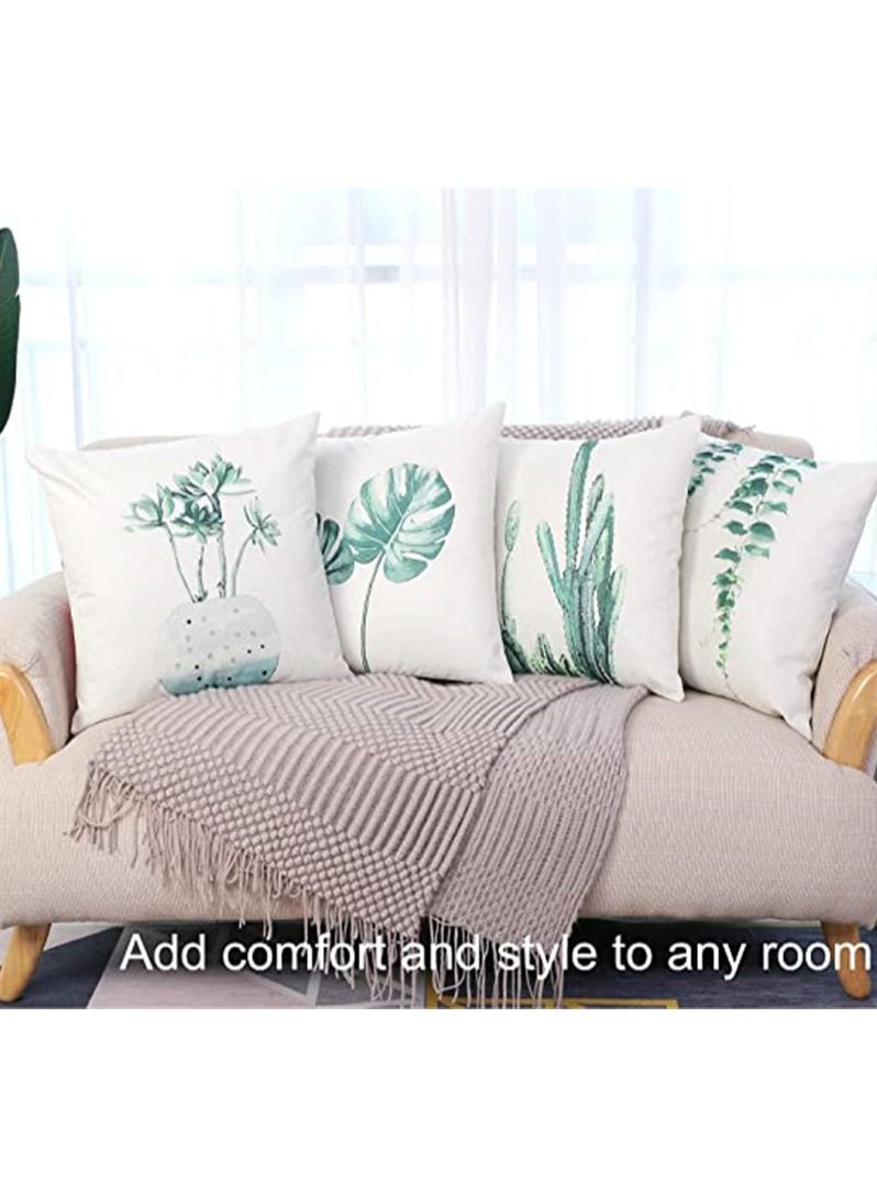 Pillowcase Set of 4 Decorative Throw Pillow Covers 18x18 Inch for Couch Flowers Square Summer Accent Pillows Cover Case for Cushions Sofa Bed Cushion and Living Room Outdoor Decoration - Image 3