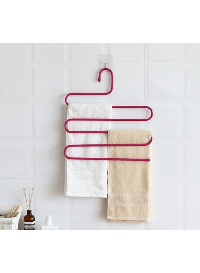 4 Pack Multi Pants Hangers Rack – Stainless Steel S-Shape 5-Layer Closet Organizer Space Saving Trouser and Jeans Hanger – Heavy Duty Metal Clothes Rack for Pants, Skirts, Scarves, and Trousers – Rust-Resistant, Durable Closet Storage Solution, Pink - Image 4