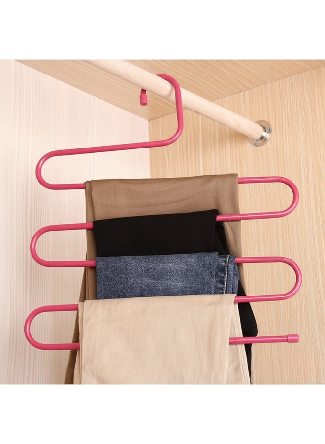 4 Pack Multi Pants Hangers Rack – Stainless Steel S-Shape 5-Layer Closet Organizer Space Saving Trouser and Jeans Hanger – Heavy Duty Metal Clothes Rack for Pants, Skirts, Scarves, and Trousers – Rust-Resistant, Durable Closet Storage Solution, Pink - Image 5