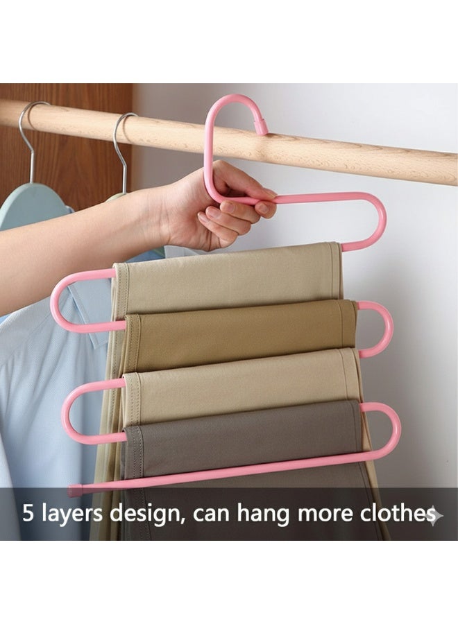4 Pack Multi Pants Hangers Rack – Stainless Steel S-Shape 5-Layer Closet Organizer Space Saving Trouser and Jeans Hanger – Heavy Duty Metal Clothes Rack for Pants, Skirts, Scarves, and Trousers – Rust-Resistant, Durable Closet Storage Solution, Pink - Image 3