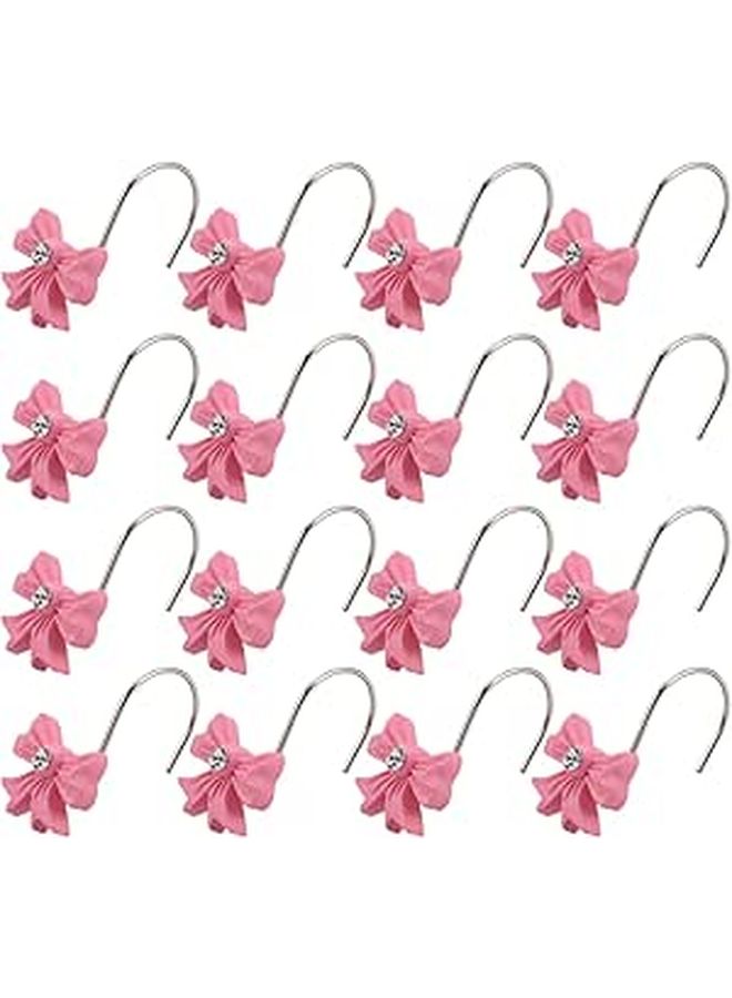 Pink Bow Knot Shower Curtain Hooks 12 Pack Resin Bathroom Window Drapery Rings - Image 1