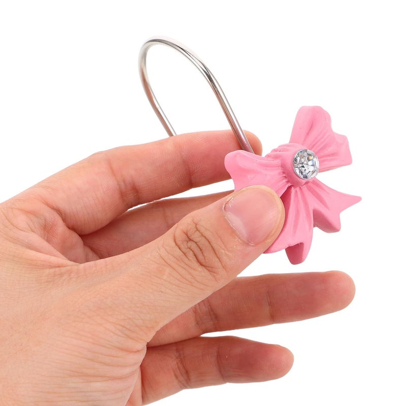 Pink Bow Knot Shower Curtain Hooks 12 Pack Resin Bathroom Window Drapery Rings - Image 5