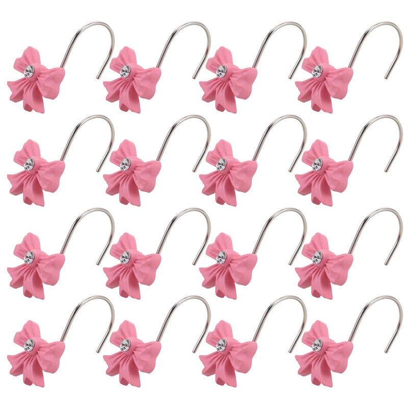 Pink Bow Knot Shower Curtain Hooks 12 Pack Resin Bathroom Window Drapery Rings - Image 2