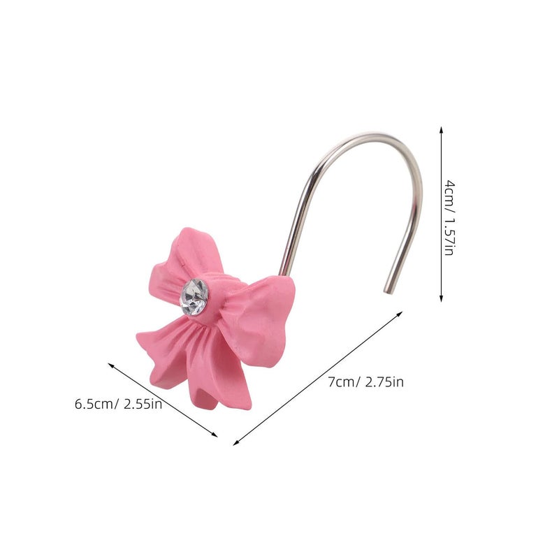 Pink Bow Knot Shower Curtain Hooks 12 Pack Resin Bathroom Window Drapery Rings - Image 3
