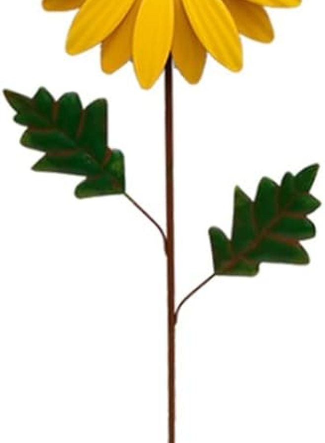 منحوتة دوارة من المعدن الأصفر على شكل عباد الشمس مع وتد لتزيين الفناء الخارجي والعشب والحديقة - Image 1