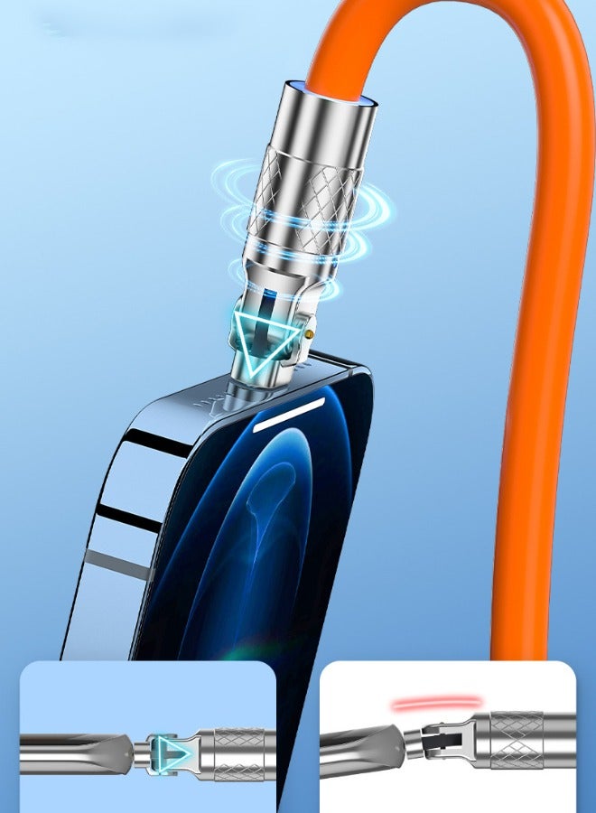 بيوينتي كابل شحن سريع دوار 180 درجة مع مؤشر شحن وسلك USB إلى C أقصى طاقة إخراج 120 وات وموصل دوار مرن شحن أمان مطاطي سميك (للنوع C ، برتقالي 2 متر) - Image 3