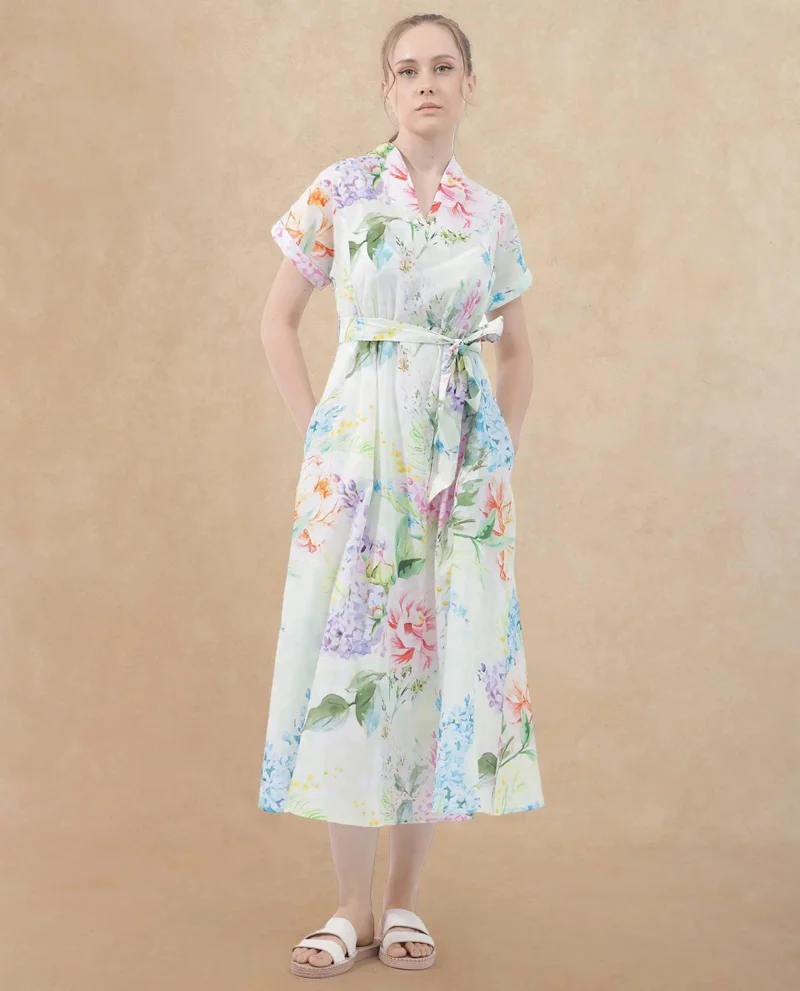Rareism Women's Floral Print Midi Everyday Dress