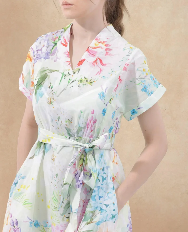 Rareism Women's Floral Print Midi Everyday Dress