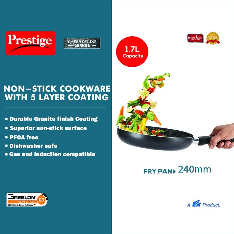 Prestige Omega Deluxe 24cm Granite Fry Pan with Glass lid|Gas & Induction Compatible | 5 Layers Non-Stick Cookware | Dishwasher Compatible - Image 3