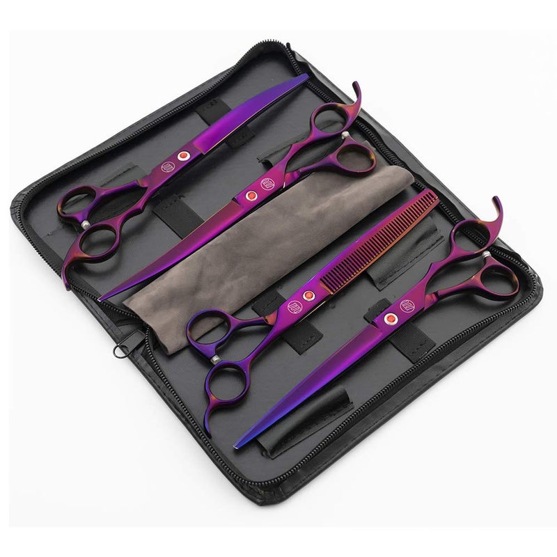 Moontay Professional 8.0" Dog Grooming Scissors Set, 4-pieces Straight, Upward Curved, Downward Curved, Thinning/Blending Shears for Dog, Cat and Pets, JP Stainless Steel, Purple - Image 2