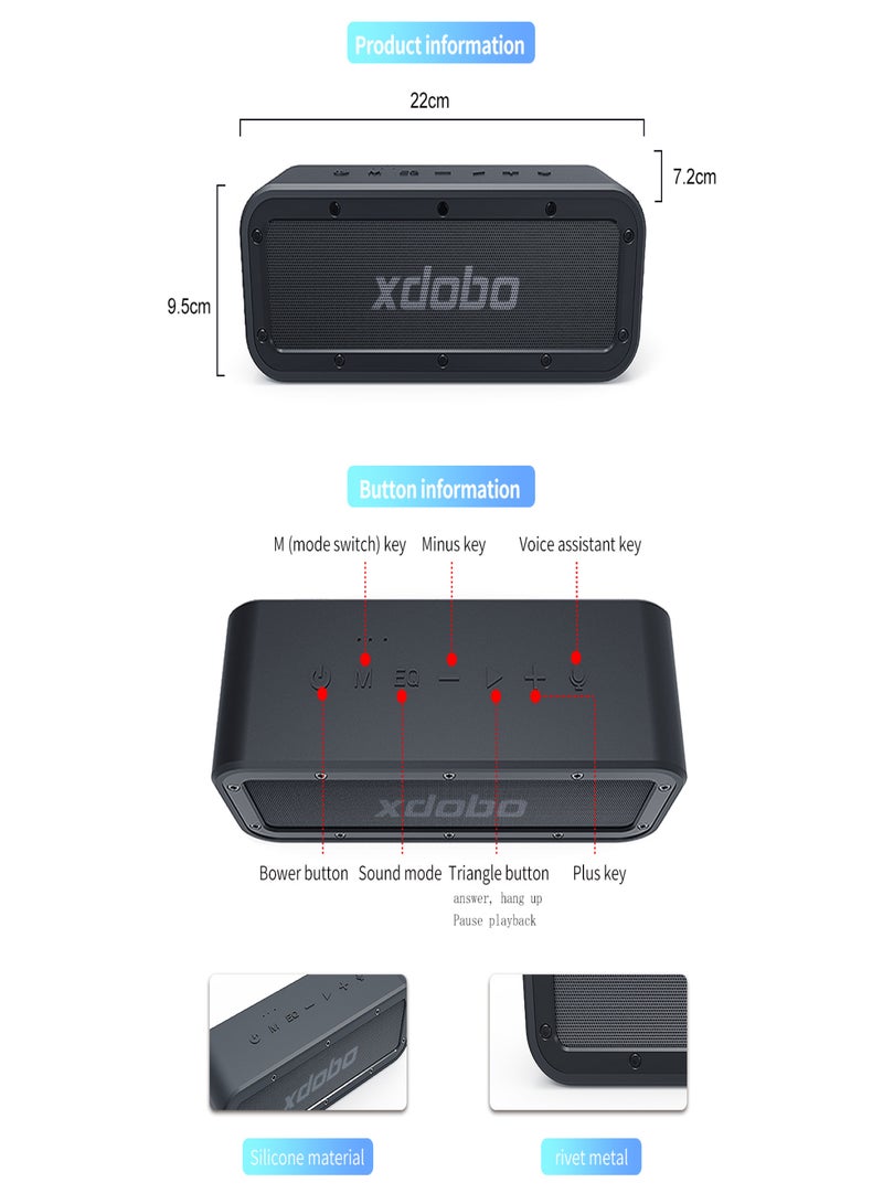 XDOBO Wake 1983 BT speaker IPX7 waterproof portable subwoofer wireless card insertion desktop speaker supports BT5.0/TF card/AUX audio/TWS interconnection - Image 4