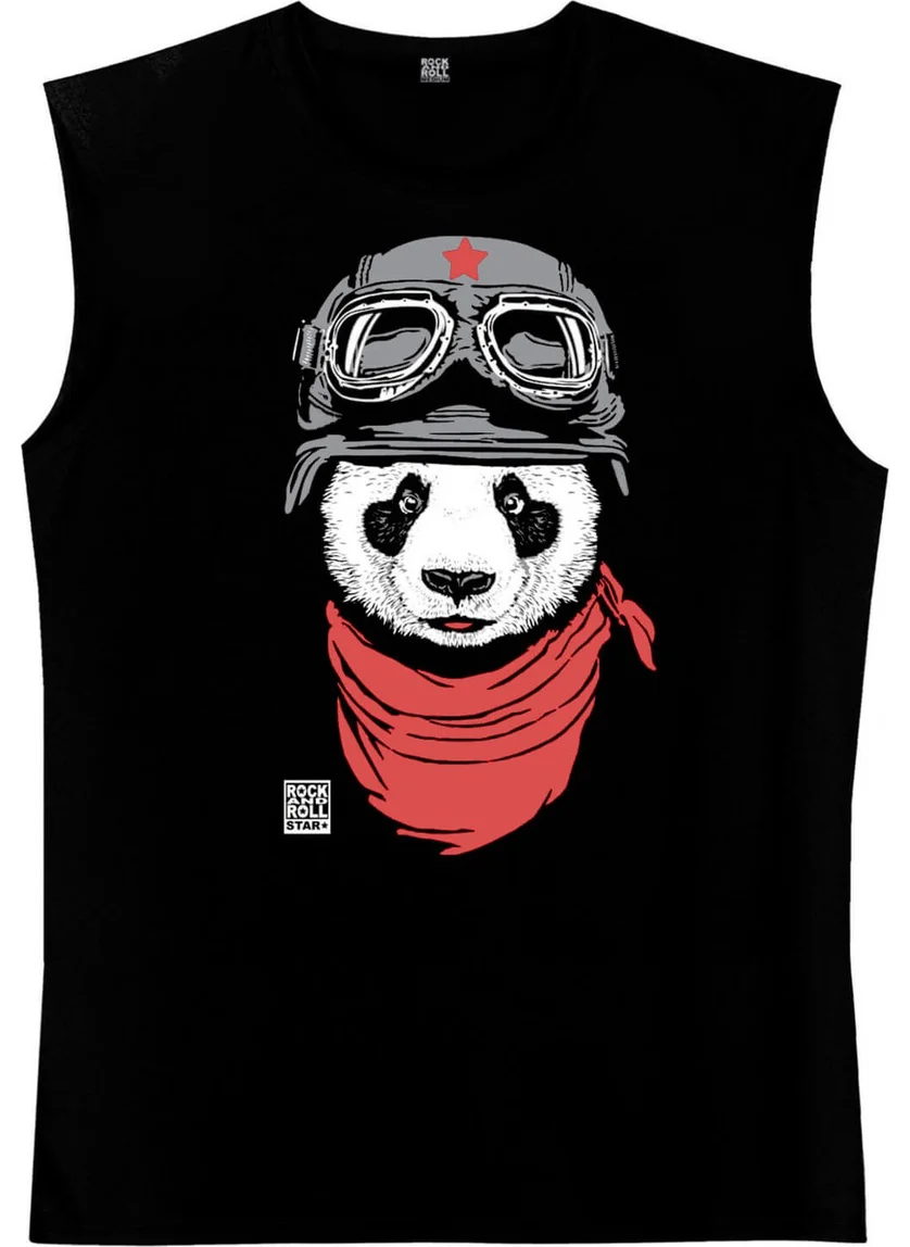 Rock&Roll Bandana Panda Black Cut-Sleeve Sleeveless T-Shirt Undershirt