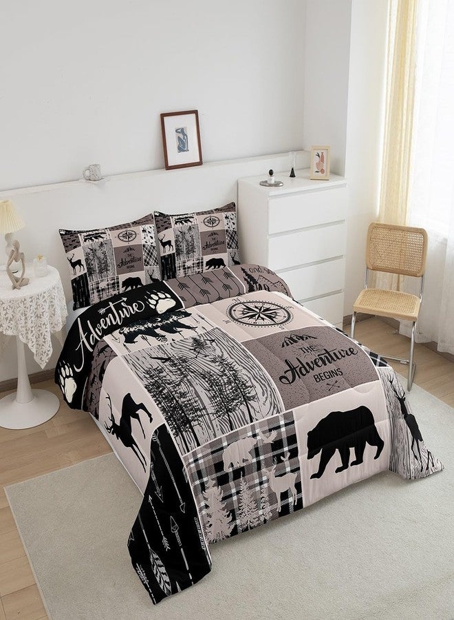 Erosebridal Bear Deer Duvet Insert Queen, Rustic Farmhouse Patchwork Comforter Set For Kids Boys Teens Adult, Vintage Cabin Lodge Decor Bedding Set Woodland Animal Duvet Sets Buffalo Plaid Country Decor, Brown - Image 2