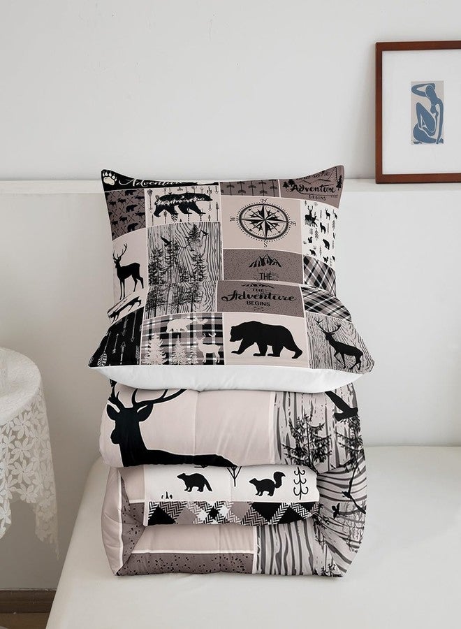 Erosebridal Bear Deer Duvet Insert Queen, Rustic Farmhouse Patchwork Comforter Set For Kids Boys Teens Adult, Vintage Cabin Lodge Decor Bedding Set Woodland Animal Duvet Sets Buffalo Plaid Country Decor, Brown - Image 5