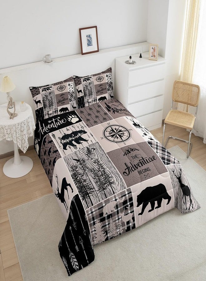 Erosebridal Bear Deer Duvet Insert Queen, Rustic Farmhouse Patchwork Comforter Set For Kids Boys Teens Adult, Vintage Cabin Lodge Decor Bedding Set Woodland Animal Duvet Sets Buffalo Plaid Country Decor, Brown - Image 3
