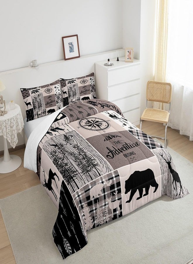 Erosebridal Bear Deer Duvet Insert Queen, Rustic Farmhouse Patchwork Comforter Set For Kids Boys Teens Adult, Vintage Cabin Lodge Decor Bedding Set Woodland Animal Duvet Sets Buffalo Plaid Country Decor, Brown - Image 4