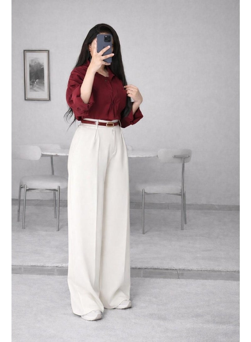 wide leg women pants -color offwhite