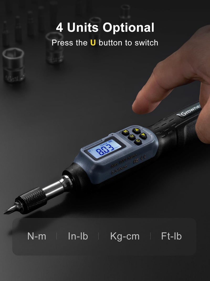GROWNEER Digital Torque Screwdriver, 2.66-53.1 In-lbs/0.3-6 Nm, 1/4'' Drive Inch Pound Torque Screwdriver Electrician with Buzzer & LED Indicator, 27 In 1 Torque Wrench Screwdriver Set - Image 4