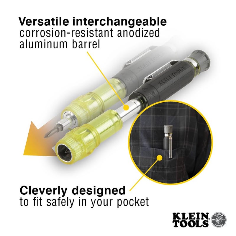 Klein Tools Klein Tools 32614 Multi-bit Precision Screwdriver Set, 4-in-1 Electronics Pocket Screwdriver, Professional Phillips and Slotted Bits, EDC  - Image 3