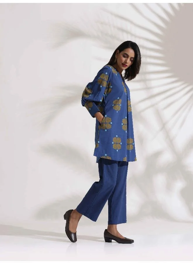 ترو برونز trueBrowns Blue Cotton Print Top & Pants Co-ord Set