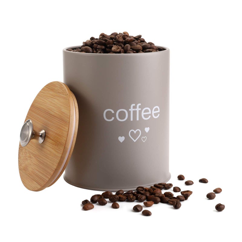 Fasmov مجموعة فاسموف من 3 حاويات مطبخ، حاويات تخزين القهوة والسكر والشاي مع أغطية من الخيزران لتخزين السكر والقهوة والشاي، رمادي - Image 4