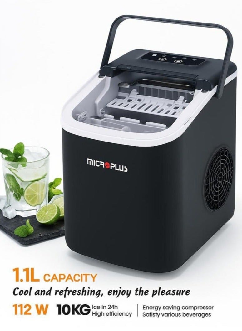 صانعة مكعبات الثلج سعة 1.1 لتر، 6-8 دقائق، قوة 112 وات، مناسبة للمنزل والمطبخ والمكتب والبار والحفلات