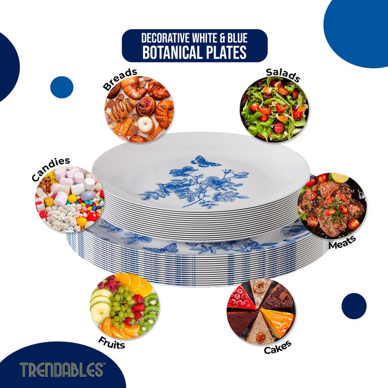 Trendables Disposable Plates For Party Supplies | Blue Floral Plastic Plates For Wedding 40 Pcs - 20 X 8 & 20 X 10 Dinner Plate Sets | Floral Plate Set Disposable Plastic Dinnerware Sets - Image 3