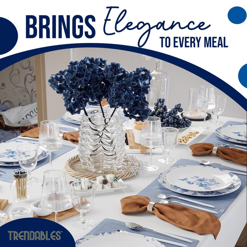 Trendables Disposable Plates For Party Supplies | Blue Floral Plastic Plates For Wedding 40 Pcs - 20 X 8 & 20 X 10 Dinner Plate Sets | Floral Plate Set Disposable Plastic Dinnerware Sets - Image 5