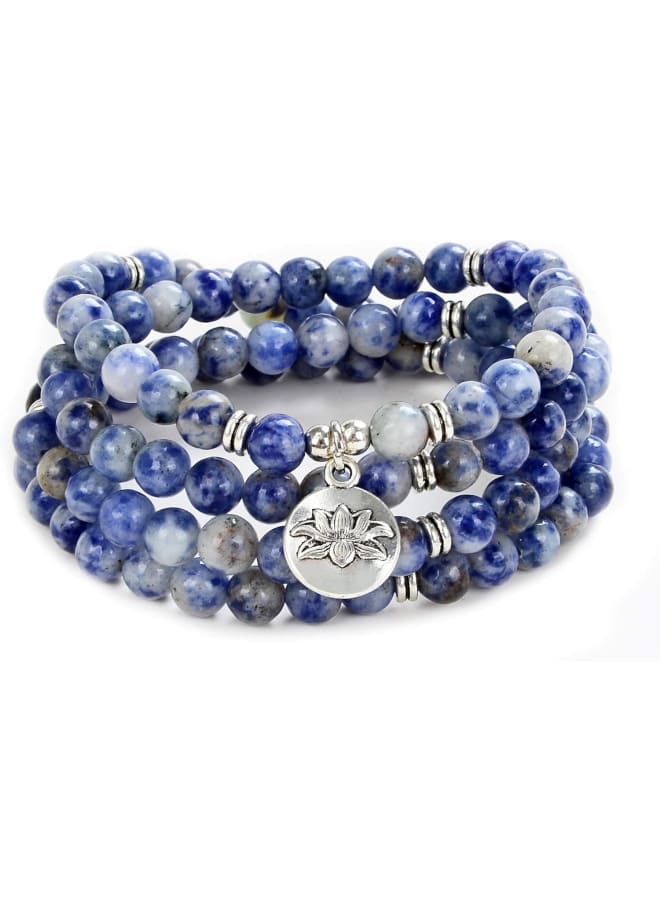 Self-Discovery 108 Bead Mala Bracelet with Lotus Charm and 6mm Small Stone Beads, Stone,  - Image 1