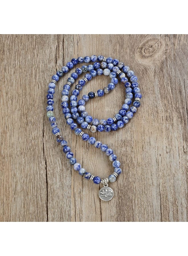 Self-Discovery 108 Bead Mala Bracelet with Lotus Charm and 6mm Small Stone Beads, Stone,  - Image 2