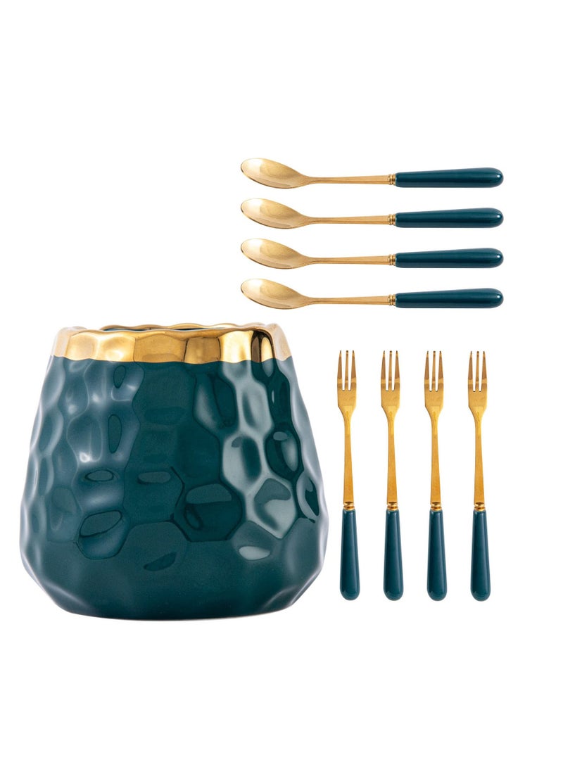 SYOSI مجموعة ملاعق حلوى القهوة حامل ملاعق جرة خزفية منظم ملاعق مع ملاعق معدنية مثلجات ملاعق شاي أدوات تناول الطعام لحلوى القهوة - Image 1