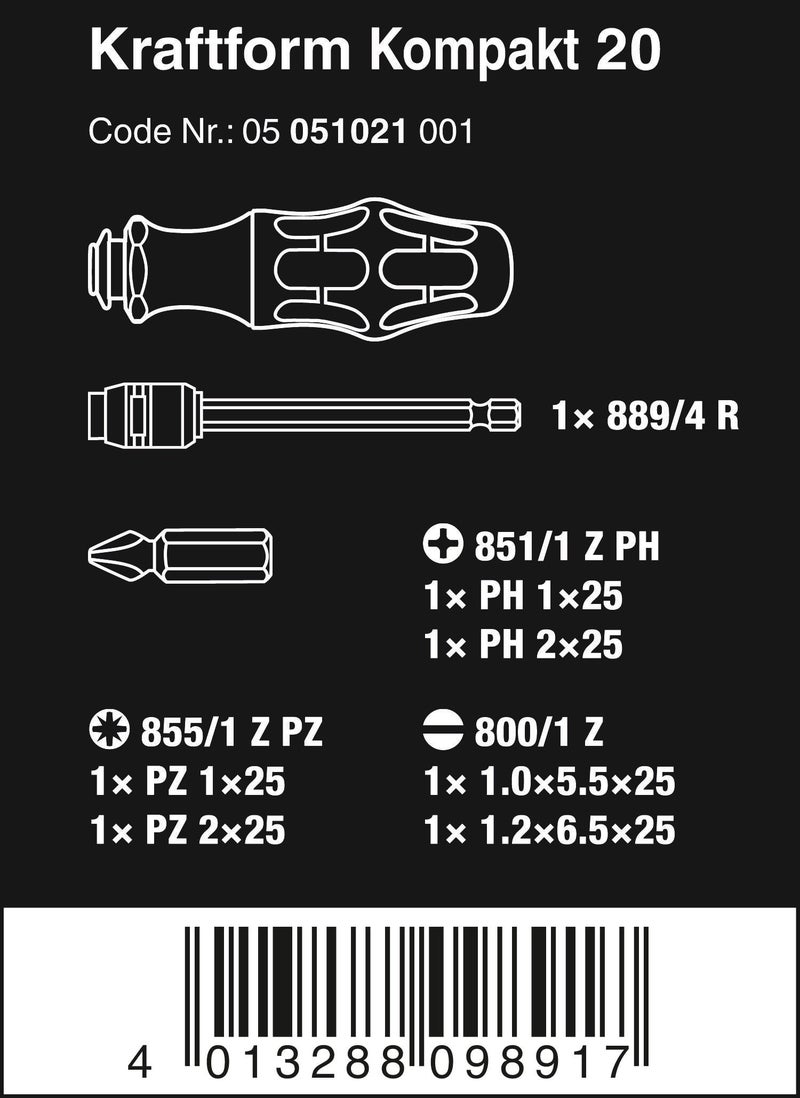 Wera - 5051021001 Kraftform Kompact 20 7-In-1 Bitholding Screwdriver with Removable Bayonet Blade (SL/PH/PZ) - Image 2