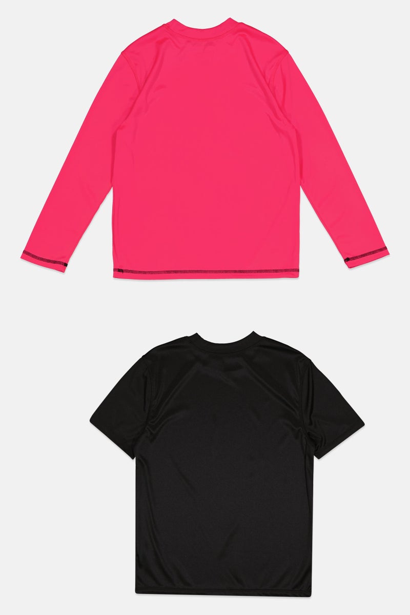 Reebok ملابس سباحة للبنات 2 قطعة بشعار العلامة التجارية، أسود/وردي - Image 2