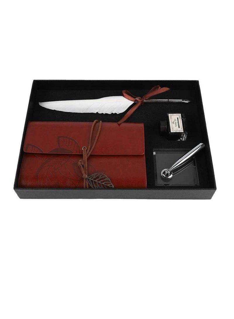 Captaintech Pen Lightweight Stationery Gift Box, Notebook, Feather Pen, Ink Bottle Pen School Pen for Student, Elegant Feather Quill Pen, Gift/for Birthday Party, Home Decor (Empty Ink Bottle, White) - Image 1