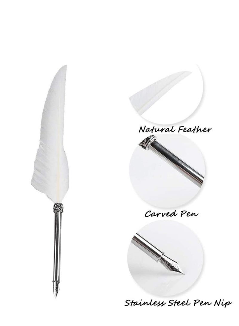 Captaintech Pen Lightweight Stationery Gift Box, Notebook, Feather Pen, Ink Bottle Pen School Pen for Student, Elegant Feather Quill Pen, Gift/for Birthday Party, Home Decor (Empty Ink Bottle, White) - Image 5