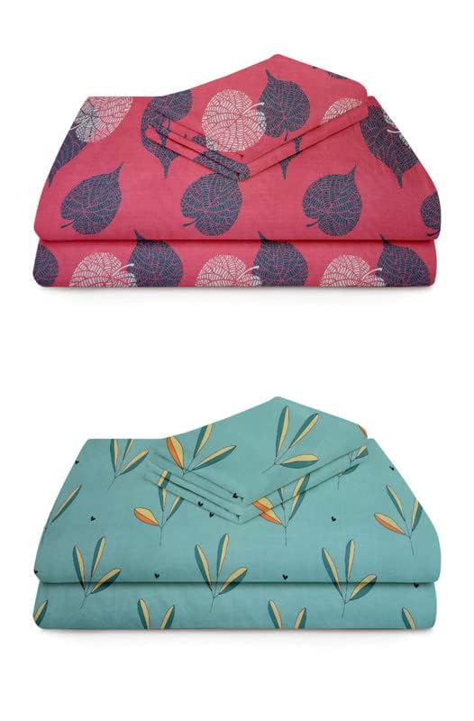 VAS COLLECTIONS® Prime Collection Combo Pack of 2 Single Bedsheet with 2 Pillow Covers | 160 TC Soft Brushed Glace Cotton -Long Lasting & Wrinkle Free - | 228x152 cm or 4x6 ft-Pink & Green - Image 3