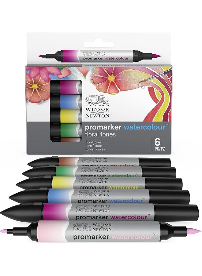 WINSOR & NEWTON Promarker Watercolor Marker Set 6 Count Floral Tones  - Image 1