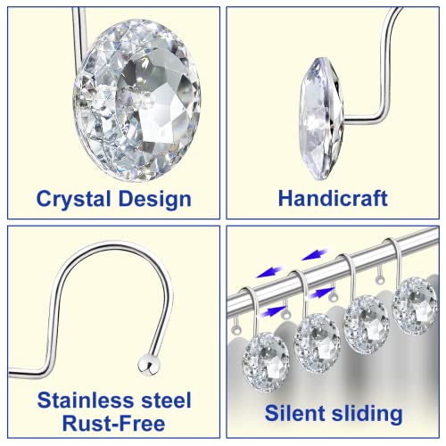 Yapicoco 12PCS Shower Curtain Hooks Rings for Bathroom, Stainless Steel Rust Resistant Decorative Rhinestones Shower Curtain Rings Hangers for Shower Curtains, Clothing, Towels, etc. (Clear) - Image 3