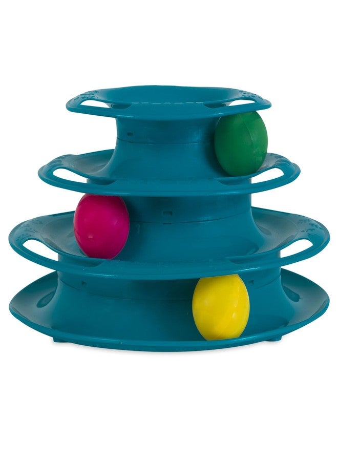 بت زون لعبة بيت زون بيزي بول، برج القطط ذو الثلاثة مستويات، لعبة خشخيشة بلاستيكية، لعبة ممتعة للقطط مع 3 كرات لتنمية غريزة الصيد. - Image 4