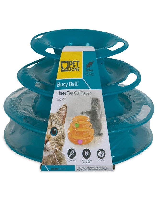 بت زون لعبة بيت زون بيزي بول، برج القطط ذو الثلاثة مستويات، لعبة خشخيشة بلاستيكية، لعبة ممتعة للقطط مع 3 كرات لتنمية غريزة الصيد. - Image 2
