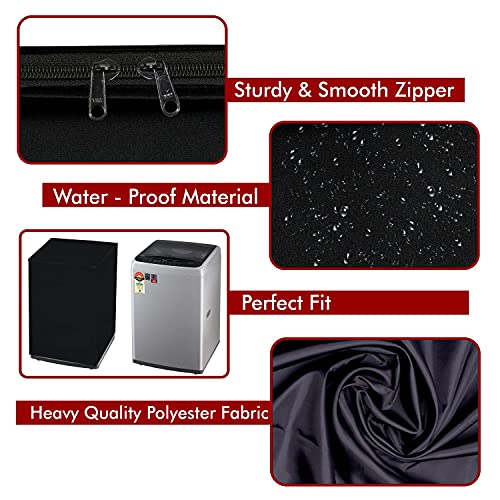 Yellow Weaves Top Load Fully Automatic Washing Machine Cover for 6 kg, 6.5 kg, 7kg, 7.5 kg & 8kg Waterproof & Dust-Proof Top Loading Machine Protective Cover (Dimensions- 59x59x86 cm, Black) - Image 2
