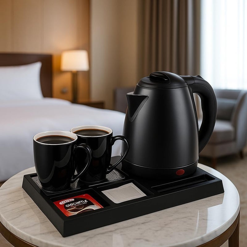 Biki طقم غلاية فندقية فاخرة مع صينية و2 كوب – ضمان سنتين | Hotel Kettle Set with Tray and 2 Cups | (1.8, Liters) - Image 5
