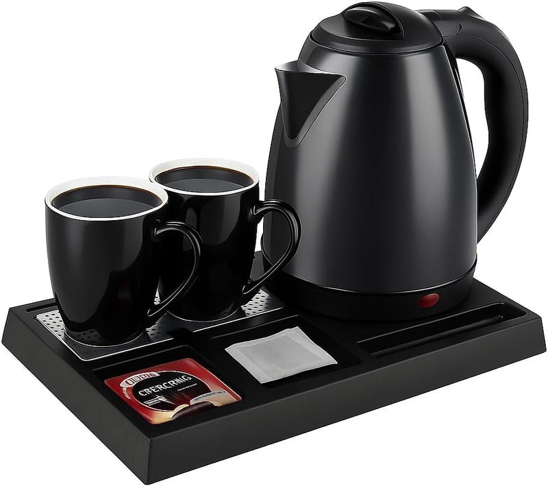Biki طقم غلاية فندقية فاخرة مع صينية و2 كوب – ضمان سنتين | Hotel Kettle Set with Tray and 2 Cups | (1.8, Liters) - Image 1