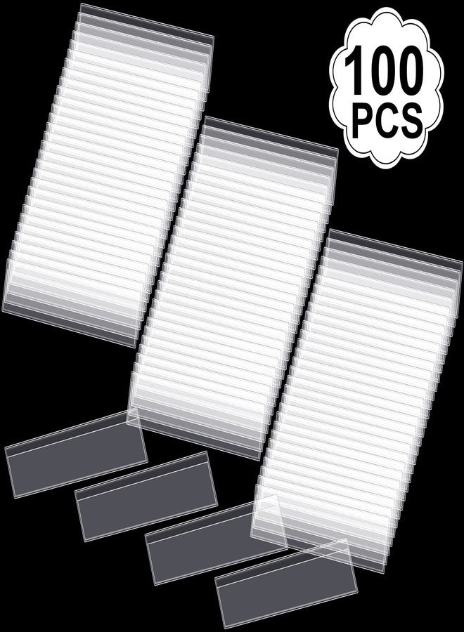 Junkin 100 Pcs Label Holders for Shelves Stick Shelf Label Holder Clear Self Adhesive Price Shelf Tag for Shelves Supermarket Library, 4.72 x 1.18 Inch - Image 2
