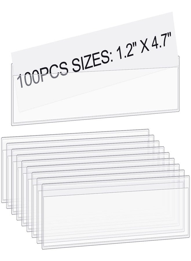 Junkin 100 Pcs Label Holders for Shelves Stick Shelf Label Holder Clear Self Adhesive Price Shelf Tag for Shelves Supermarket Library, 4.72 x 1.18 Inch - Image 1