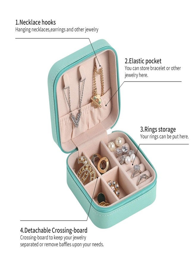 CASEGRACE Faux Leather Travel Jewelry Case, Small Jewelry Box Portable Jewelry Travel Organizer Display Storage Case For Rings Earring Necklace Bracelet, Gift For Women Girls, Blue - Image 3