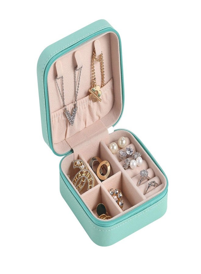 CASEGRACE Faux Leather Travel Jewelry Case, Small Jewelry Box Portable Jewelry Travel Organizer Display Storage Case For Rings Earring Necklace Bracelet, Gift For Women Girls, Blue - Image 1